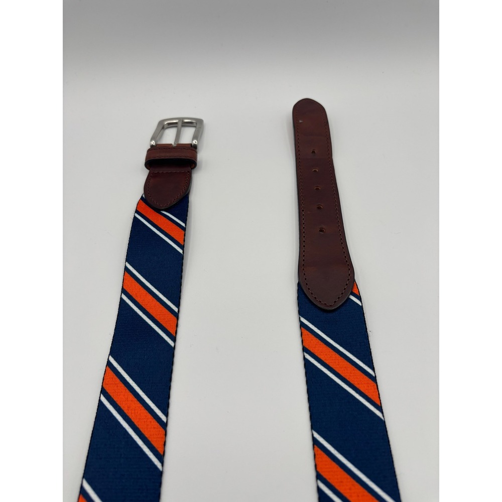 T.B. Phelps Hampton Web Tab Belt Mens 34 Blue Orange Striped Preppy Gameday
